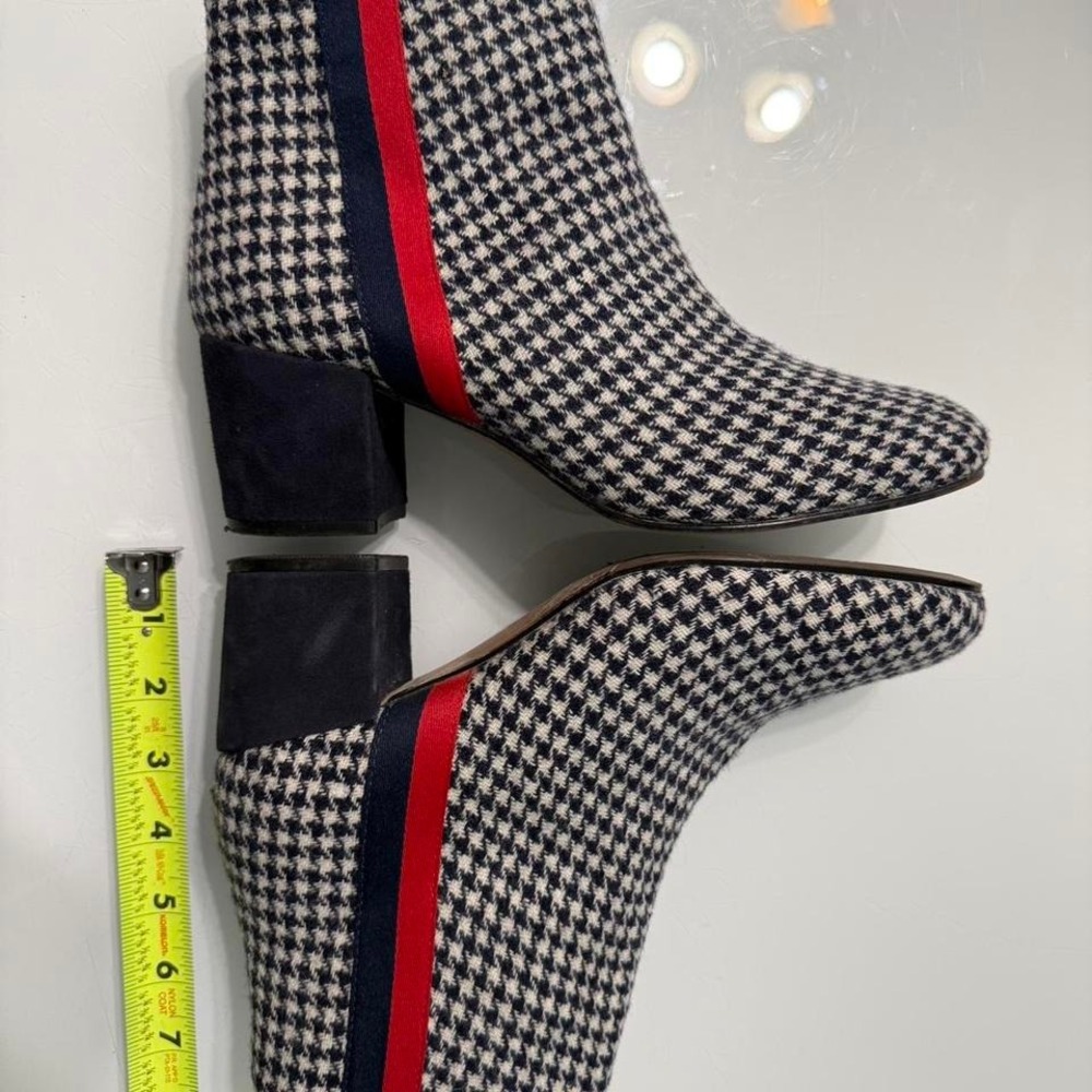 Boden Houndstooth Ankle Boots Size 39 Navy Red Stripe Block Heel Booties